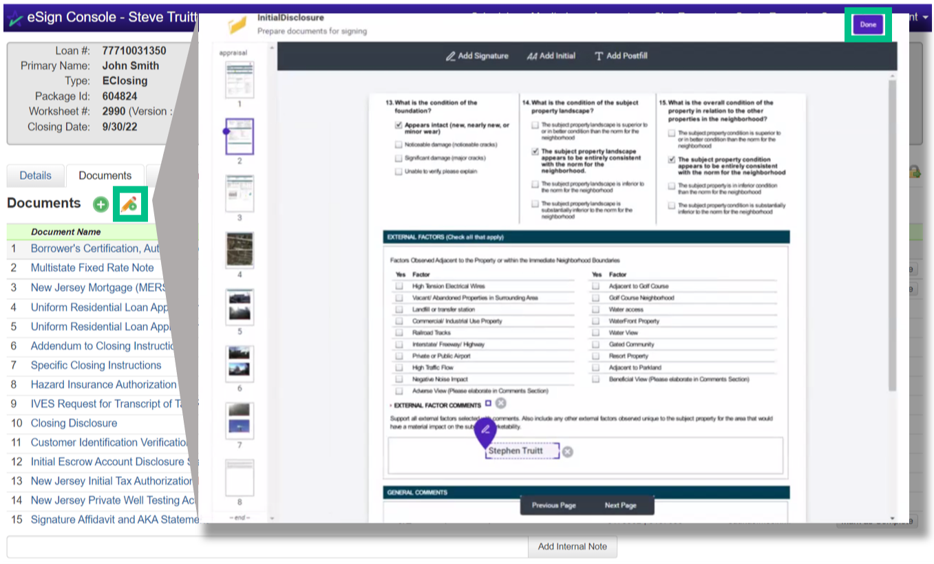 Screenshot of the eSign Console - Documents Edit Document