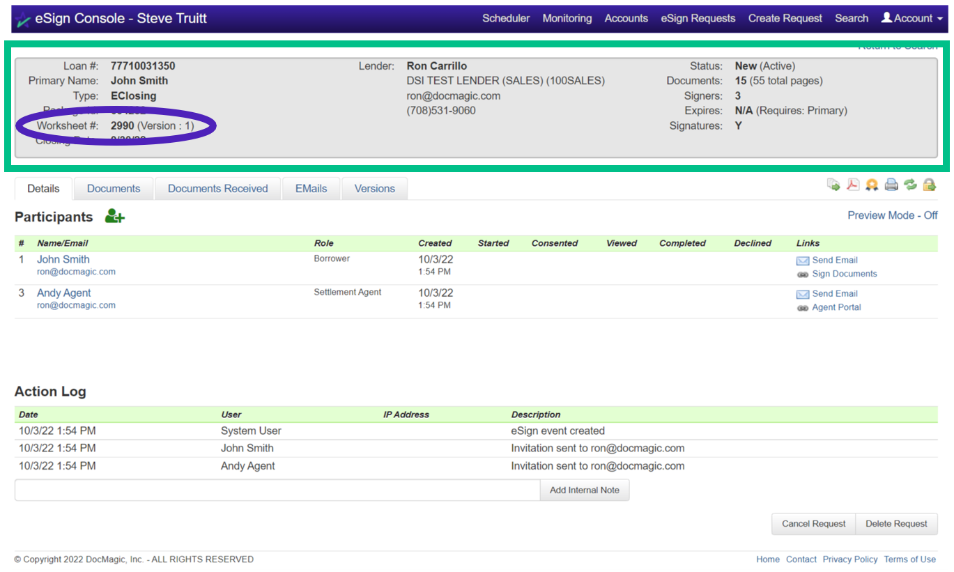 Screenshot of eSign Console - Details