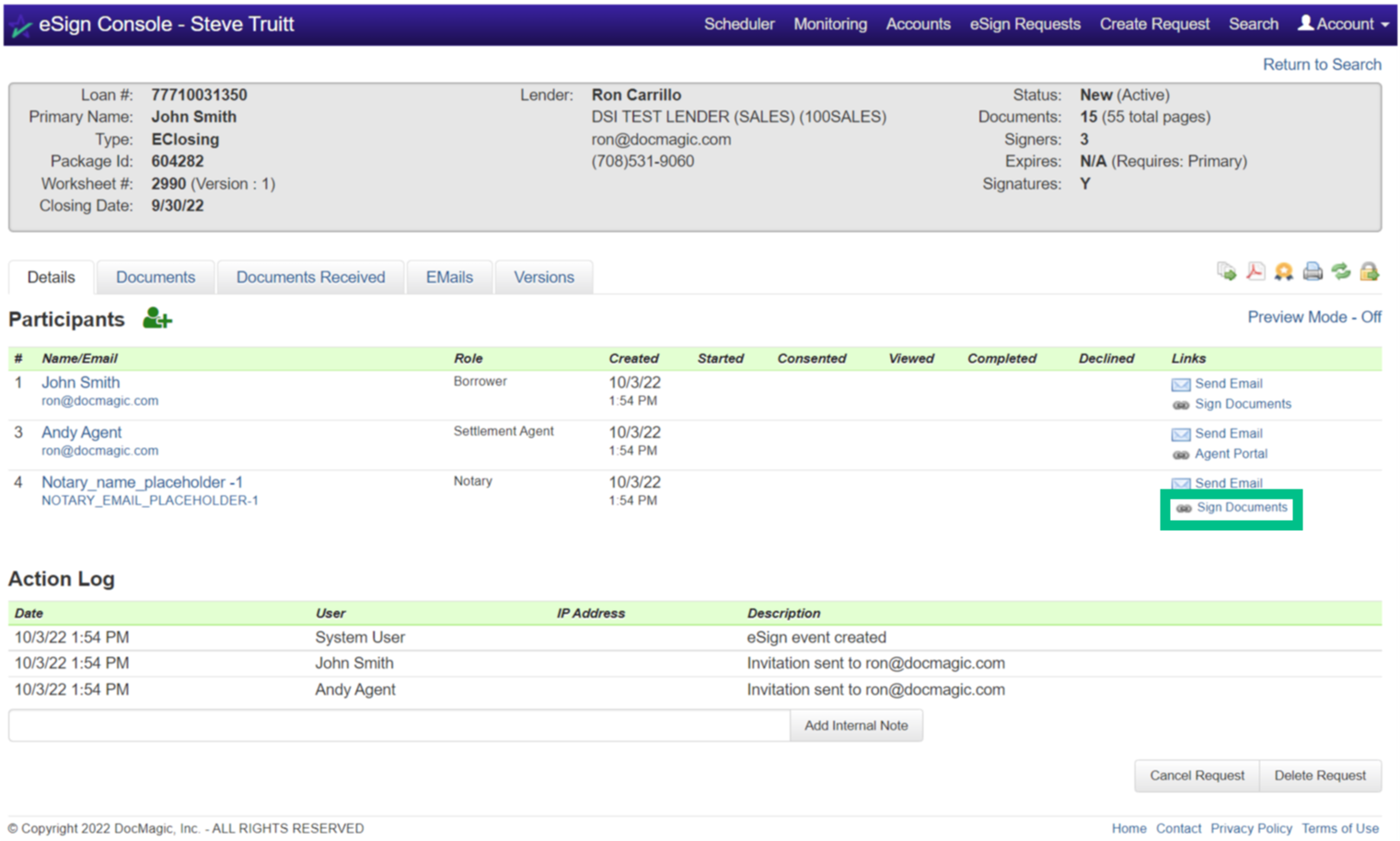 Screenshot of the eSign Console - Details Tab